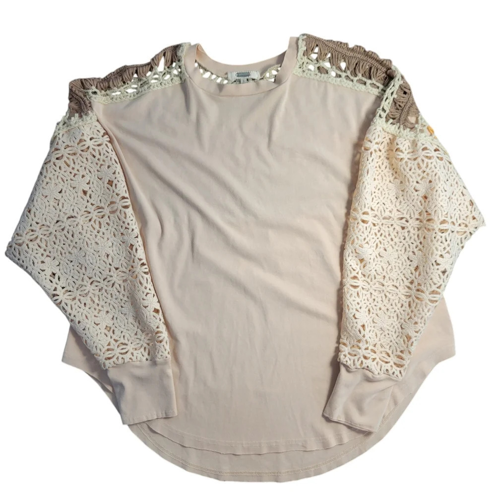 gimmicks by BKE Crochet Knit Sleeve Back Long-sleeve Tee Soft Women's Size L